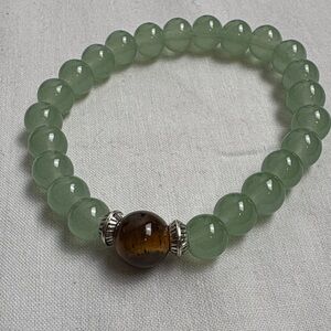 Tiger Eye Green glass Beaded Stretch Bracelet